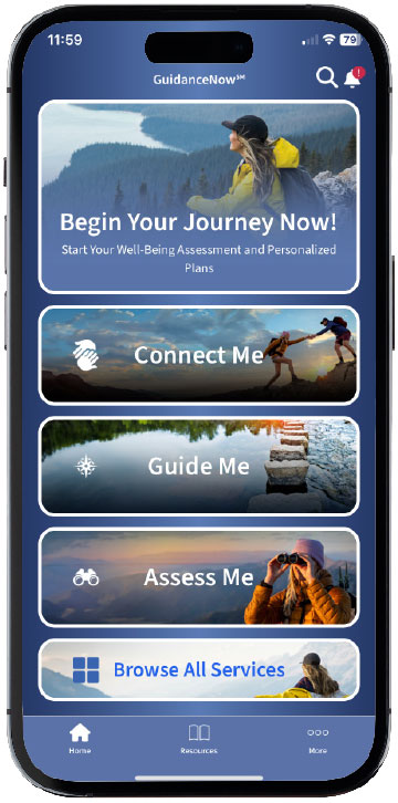 Cell phone screen showing the ComPsych web app